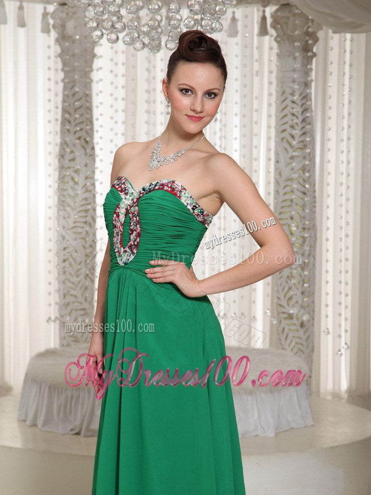 Green Sweetheart Custom Made Chiffon Prom Dress with Ruche and Beading