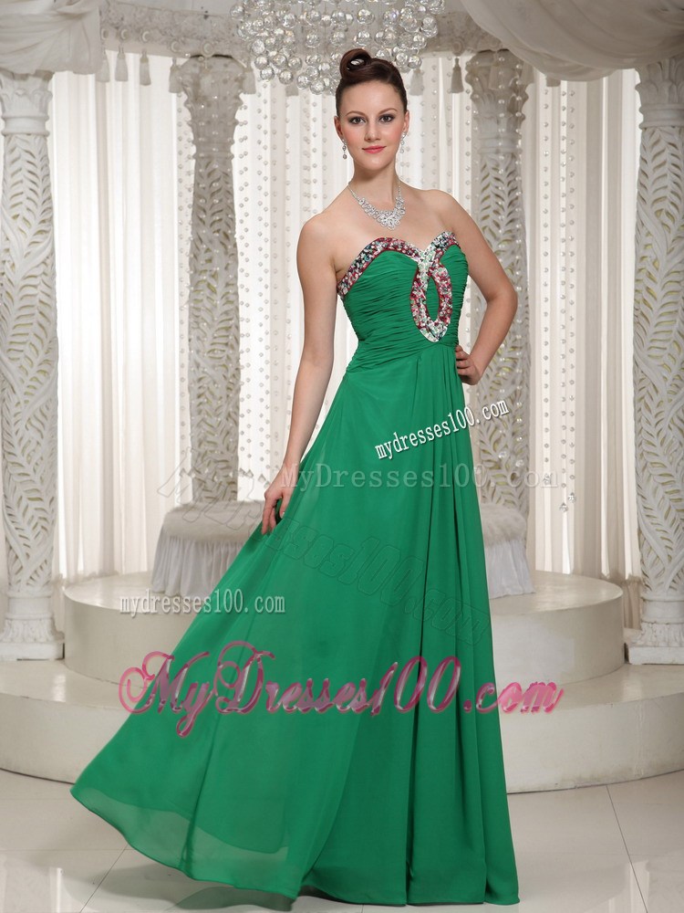 Green Sweetheart Custom Made Chiffon Prom Dress with Ruche and Beading