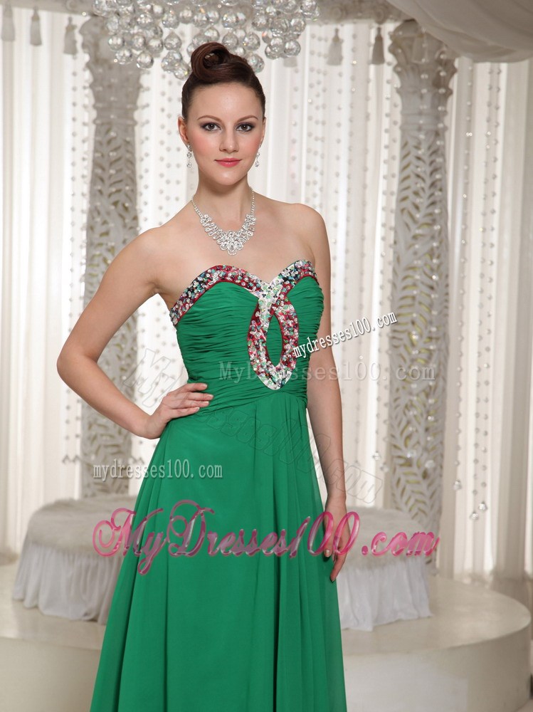 Green Sweetheart Custom Made Chiffon Prom Dress with Ruche and Beading