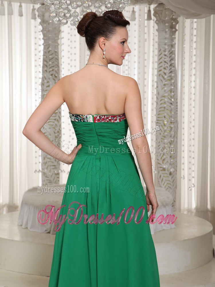 Green Sweetheart Custom Made Chiffon Prom Dress with Ruche and Beading