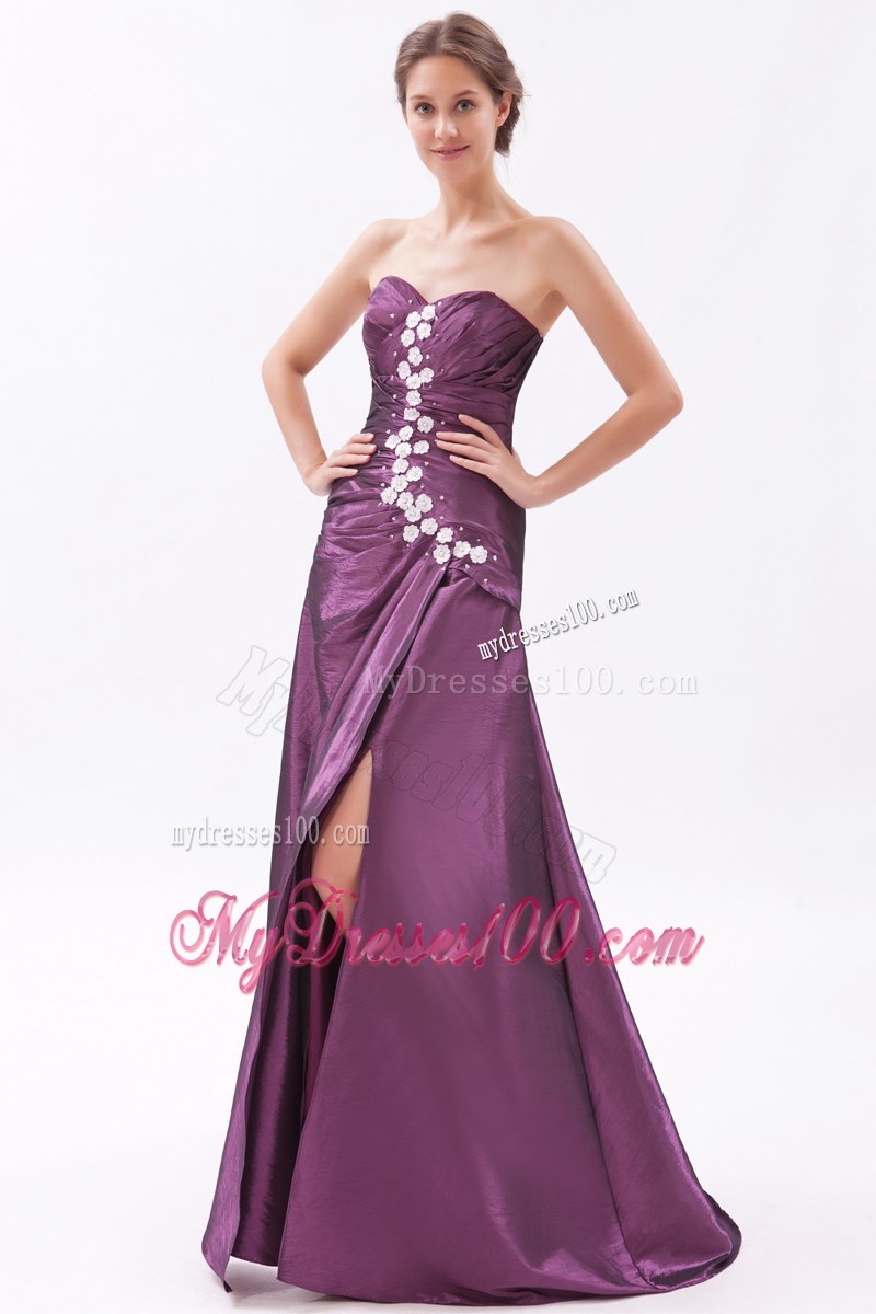 Sexy Sweetheart High Slit Appliques Prom Evening Dresses in Dark Purple