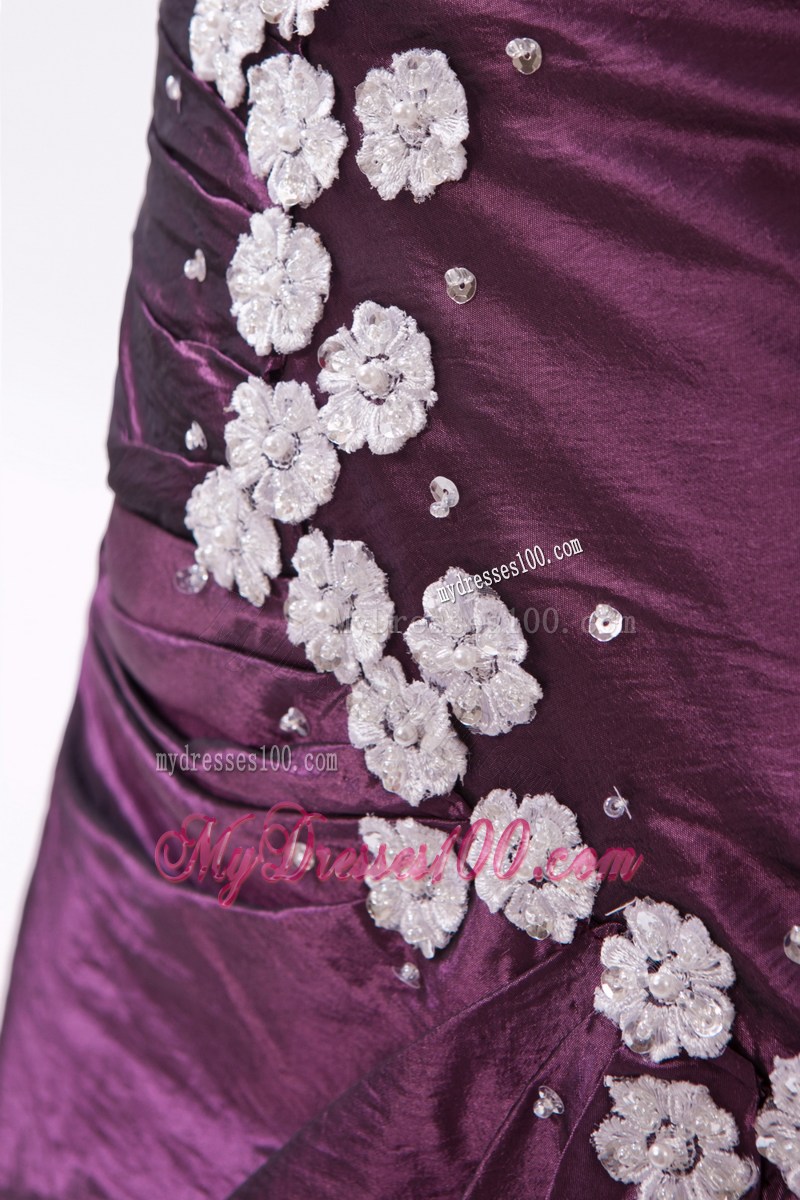 Sexy Sweetheart High Slit Appliques Prom Evening Dresses in Dark Purple