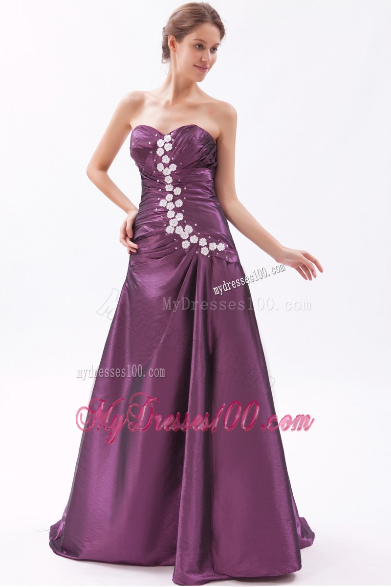 Sexy Sweetheart High Slit Appliques Prom Evening Dresses in Dark Purple
