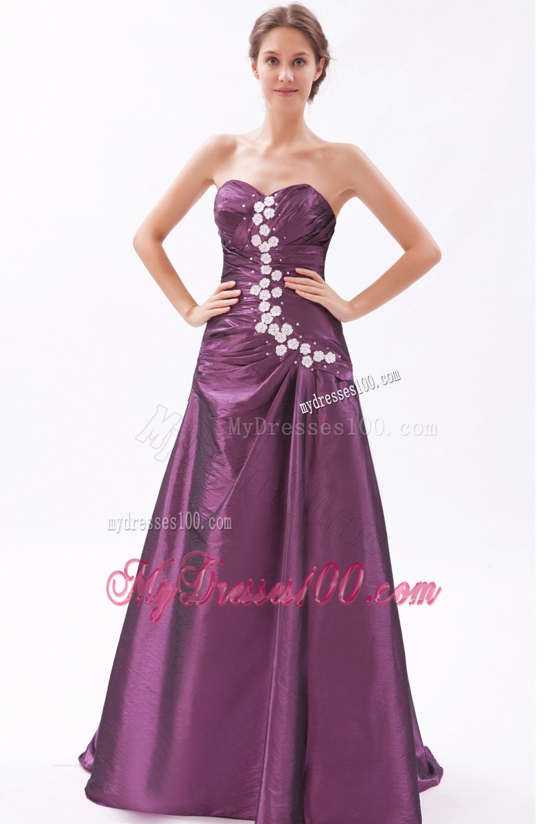 Sexy Sweetheart High Slit Appliques Prom Evening Dresses in Dark Purple