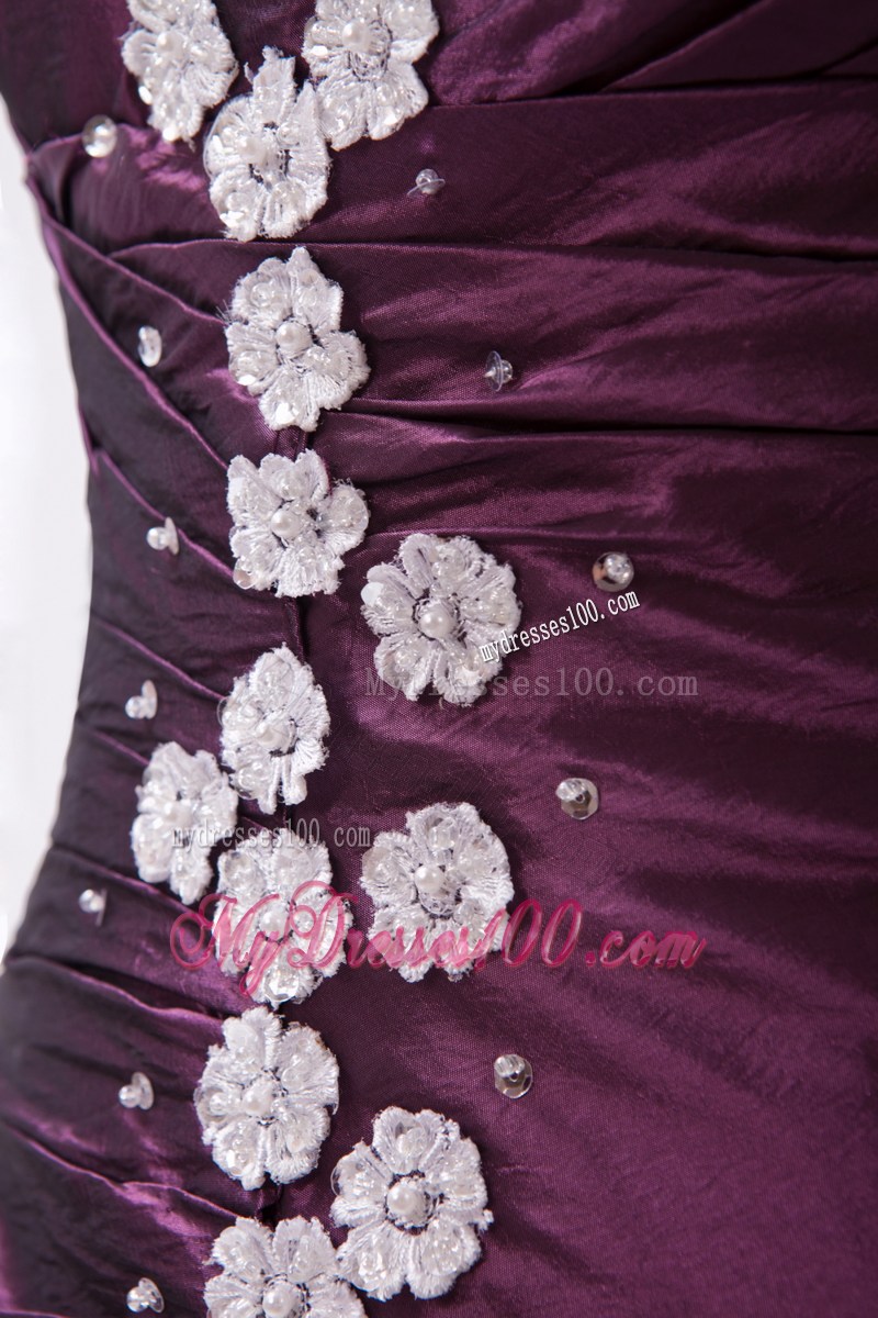 Sexy Sweetheart High Slit Appliques Prom Evening Dresses in Dark Purple