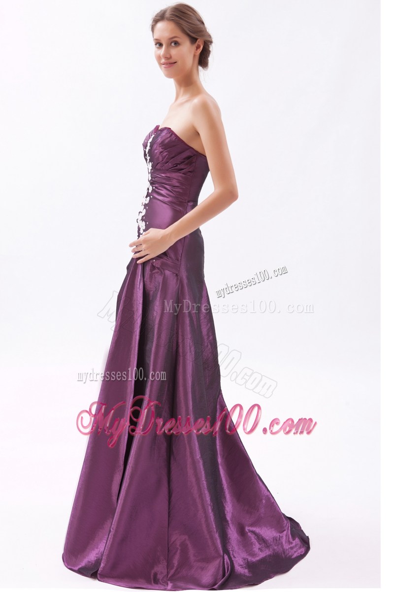 Sexy Sweetheart High Slit Appliques Prom Evening Dresses in Dark Purple