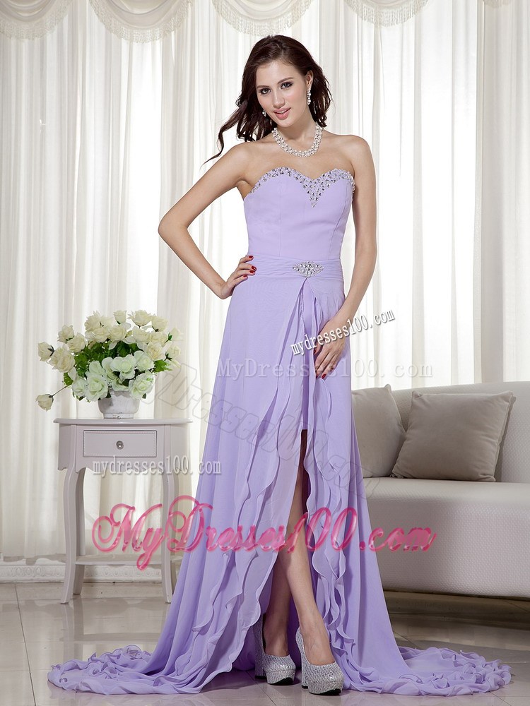 Lilac Sweetheart Detachable High Low Brush Train Prom Party Dress