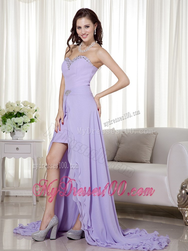 Lilac Sweetheart Detachable High Low Brush Train Prom Party Dress