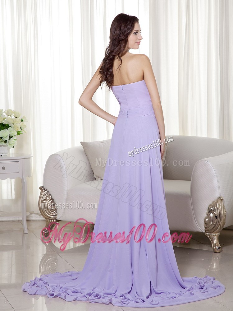 Lilac Sweetheart Detachable High Low Brush Train Prom Party Dress