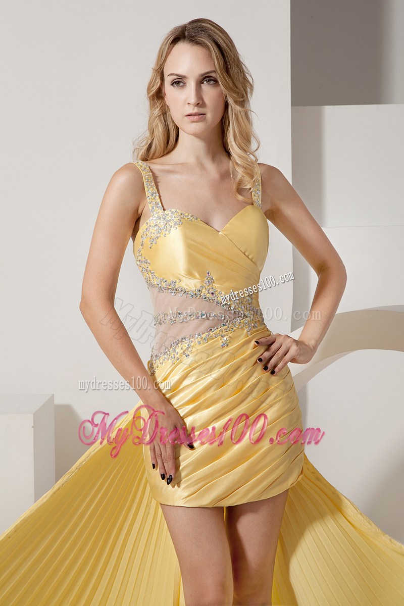 Sexy Detachable Yellow Straps High-Low Prom Dress with Beading