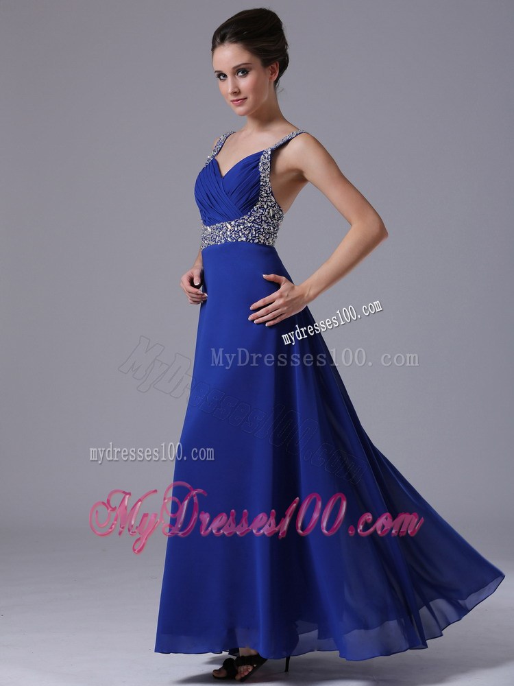 Sweetheart Straps Royal Blue Floor-length Prom Dress with Beading