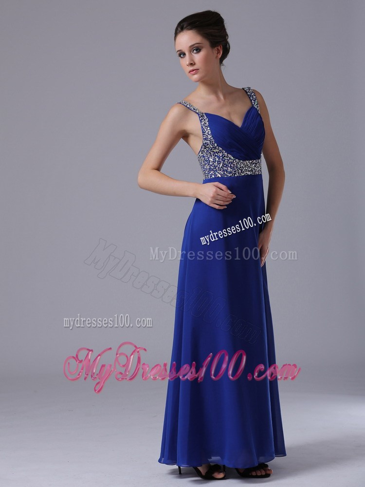 Sweetheart Straps Royal Blue Floor-length Prom Dress with Beading