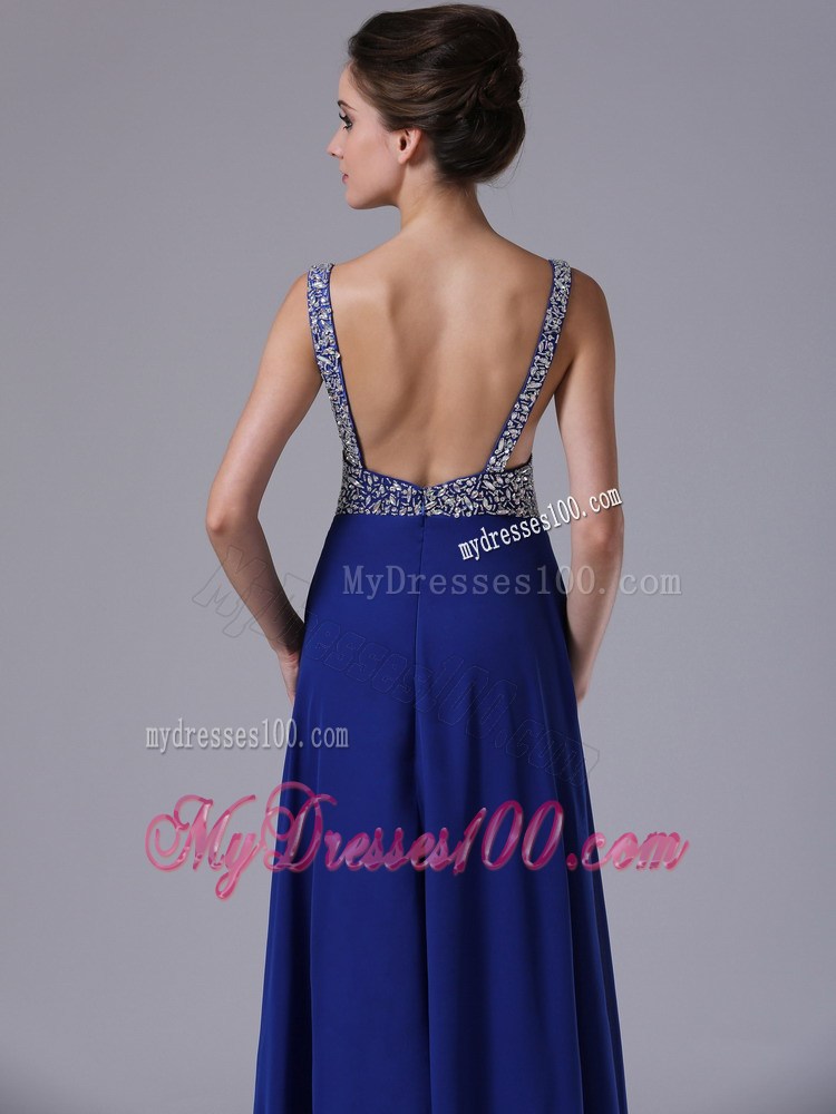 Sweetheart Straps Royal Blue Floor-length Prom Dress with Beading