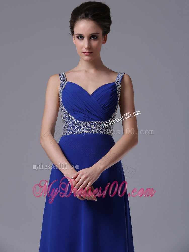 Sweetheart Straps Royal Blue Floor-length Prom Dress with Beading