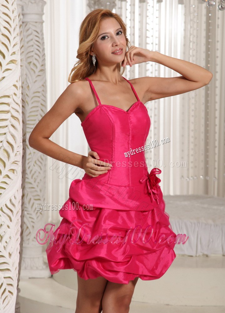 Spaghetti Straps Pro Gown with Hand Made Flower Cute and Pick-Ups