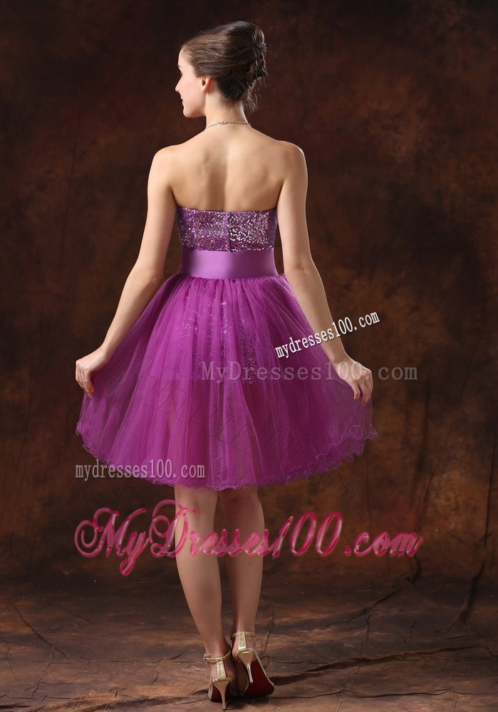 Detachable Lavender Tulle Mini-length Prom Dress with Bowknot and Sequins
