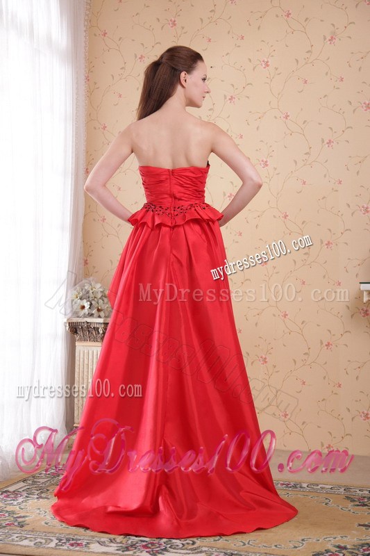 Red and Black Sweetheart Beaded Sheath For High-Low Prom Gown Dress