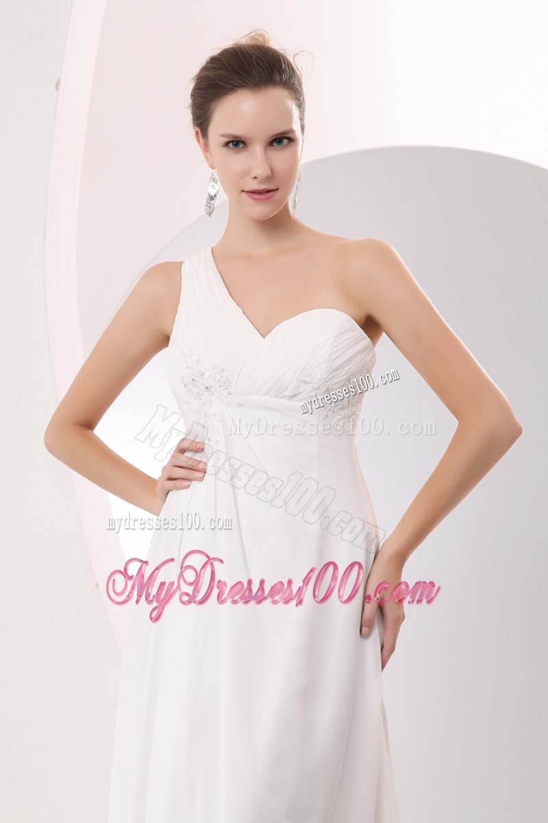 Appliqued and Ruched Asymmetrical Ankle-length Prom Dress with Cut Out Back