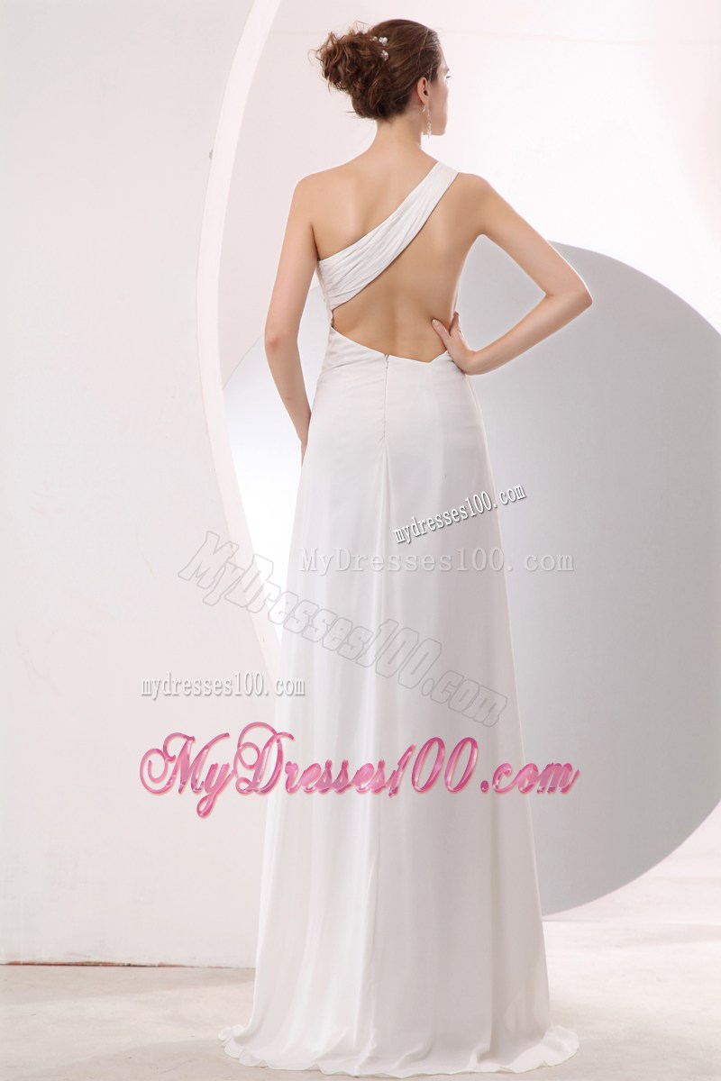Appliqued and Ruched Asymmetrical Ankle-length Prom Dress with Cut Out Back