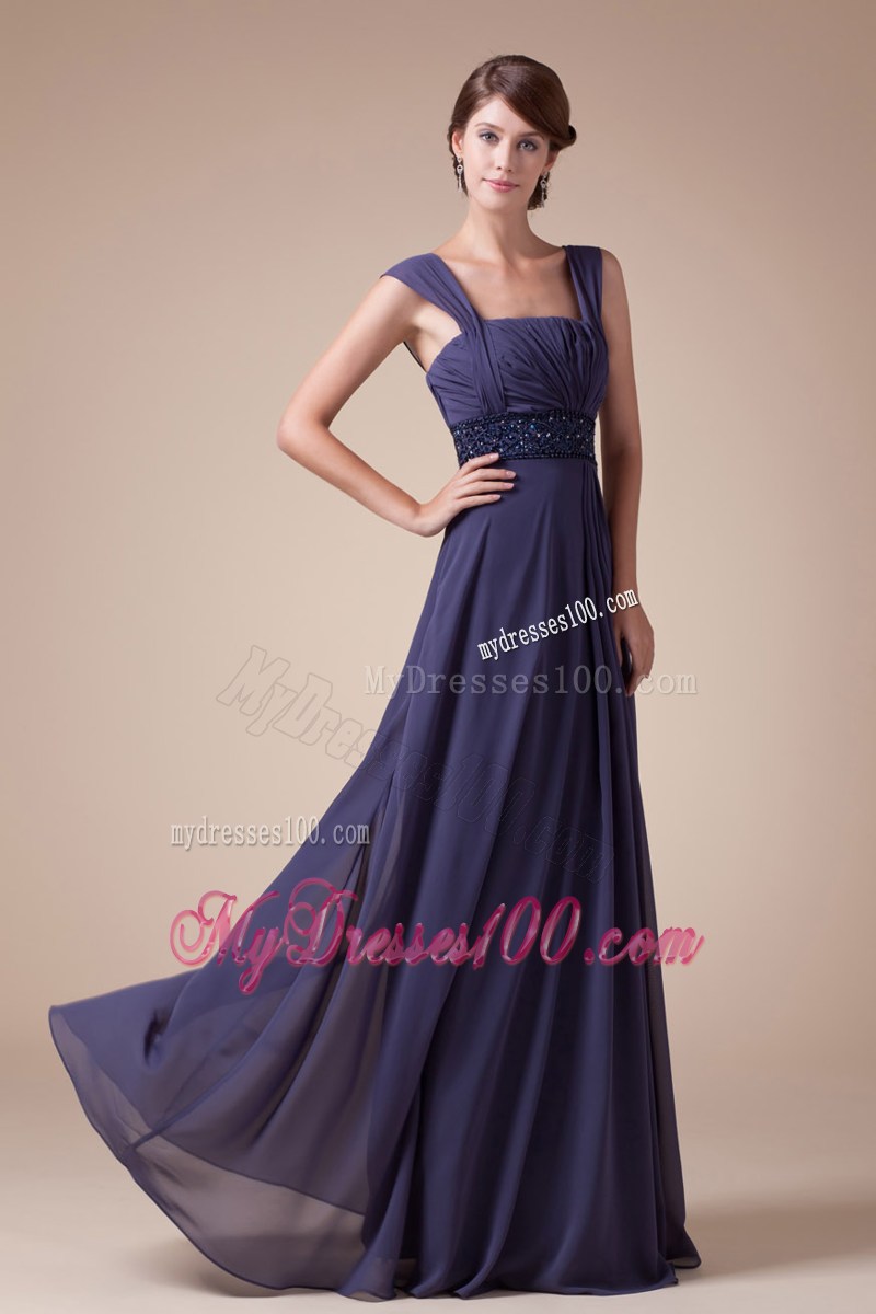 Dark Purple Empire Square Chiffon Prom Dresses of Floor-length