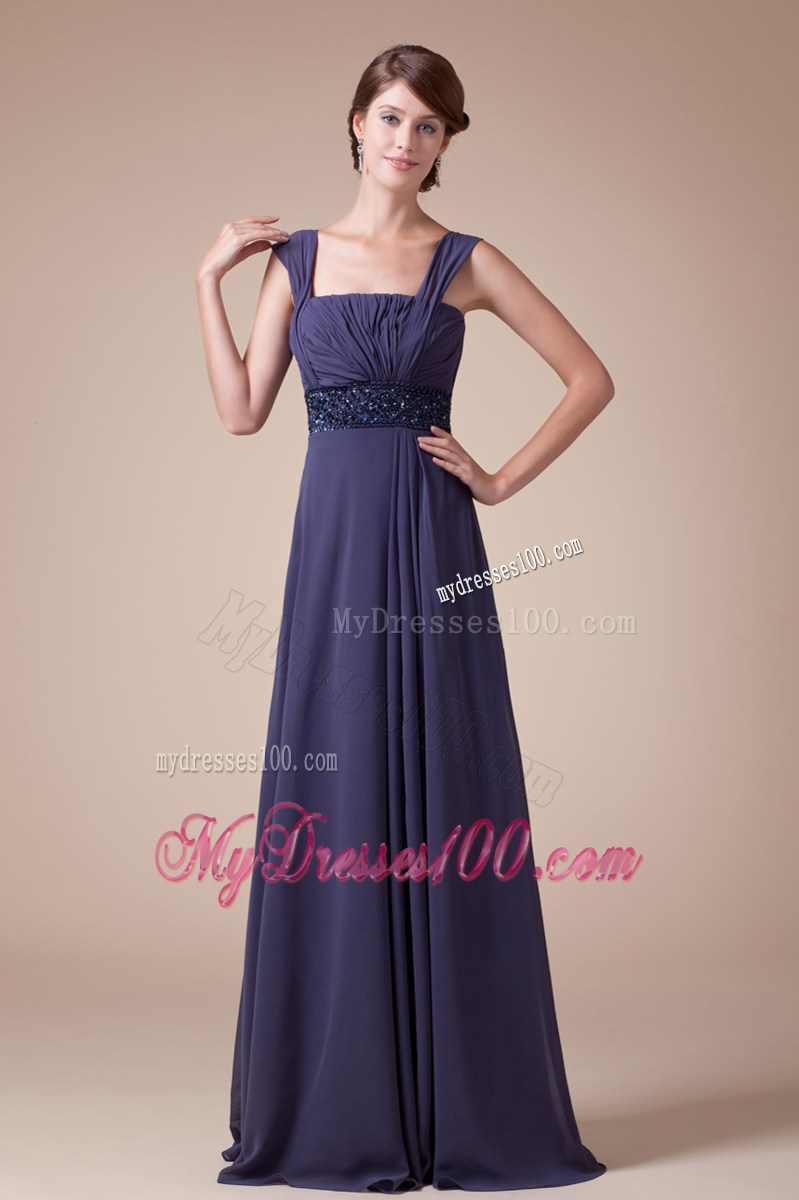 Dark Purple Empire Square Chiffon Prom Dresses of Floor-length
