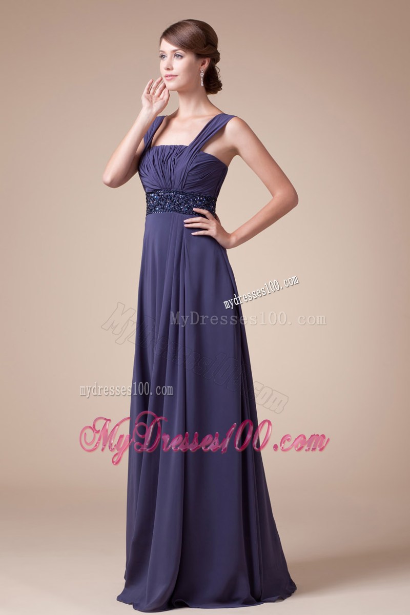 Dark Purple Empire Square Chiffon Prom Dresses of Floor-length