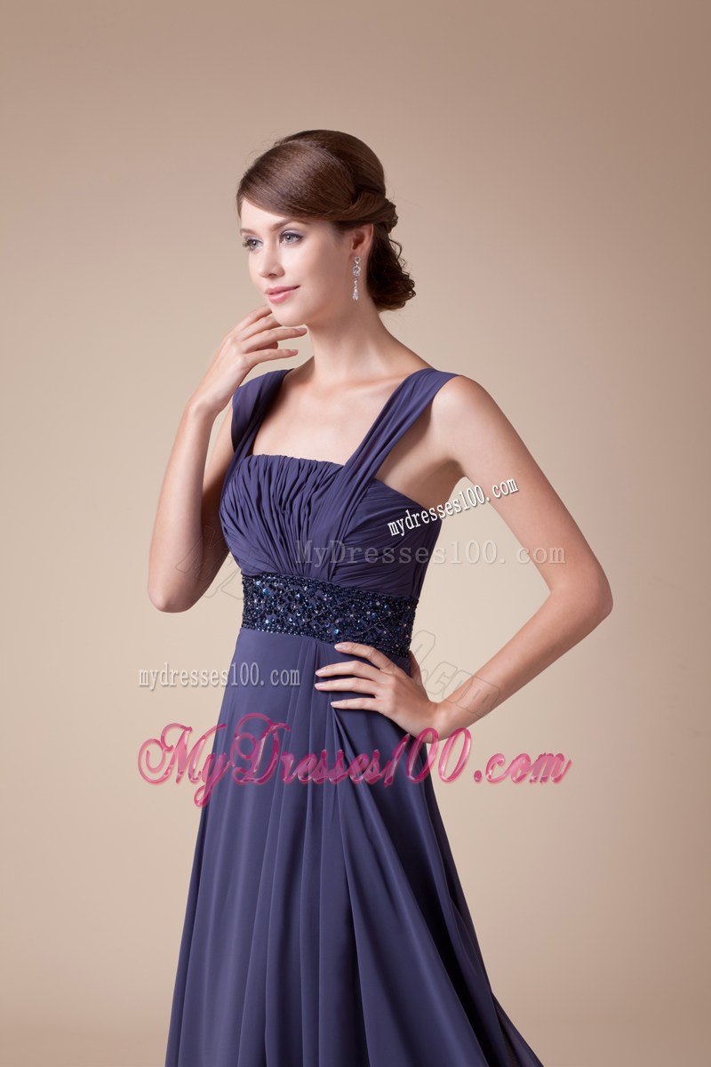 Dark Purple Empire Square Chiffon Prom Dresses of Floor-length