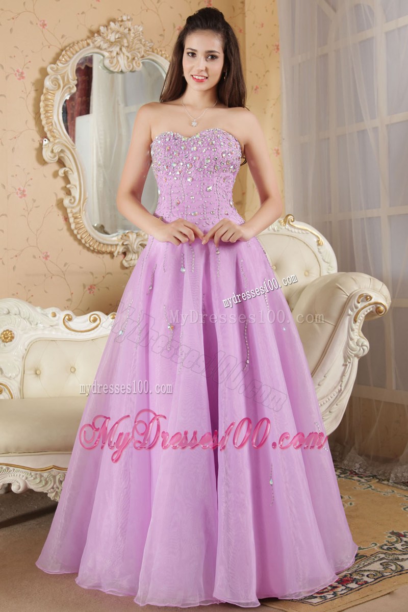 Strapless A-line Beading Decorated Sweetheart Prom Dresses in Lavender