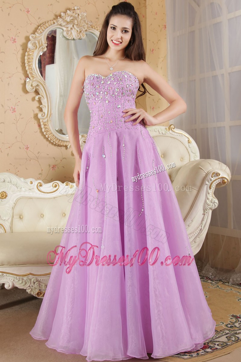 Strapless A-line Beading Decorated Sweetheart Prom Dresses in Lavender