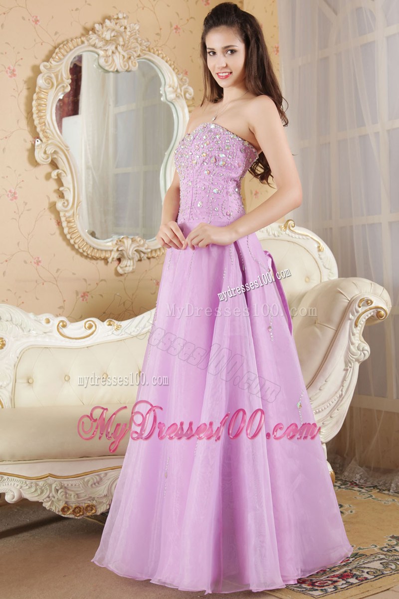Strapless A-line Beading Decorated Sweetheart Prom Dresses in Lavender