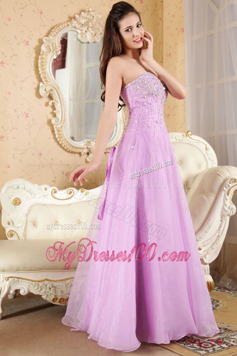 Strapless A-line Beading Decorated Sweetheart Prom Dresses in Lavender