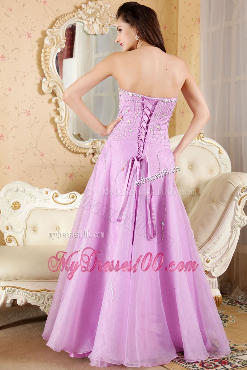 Strapless A-line Beading Decorated Sweetheart Prom Dresses in Lavender