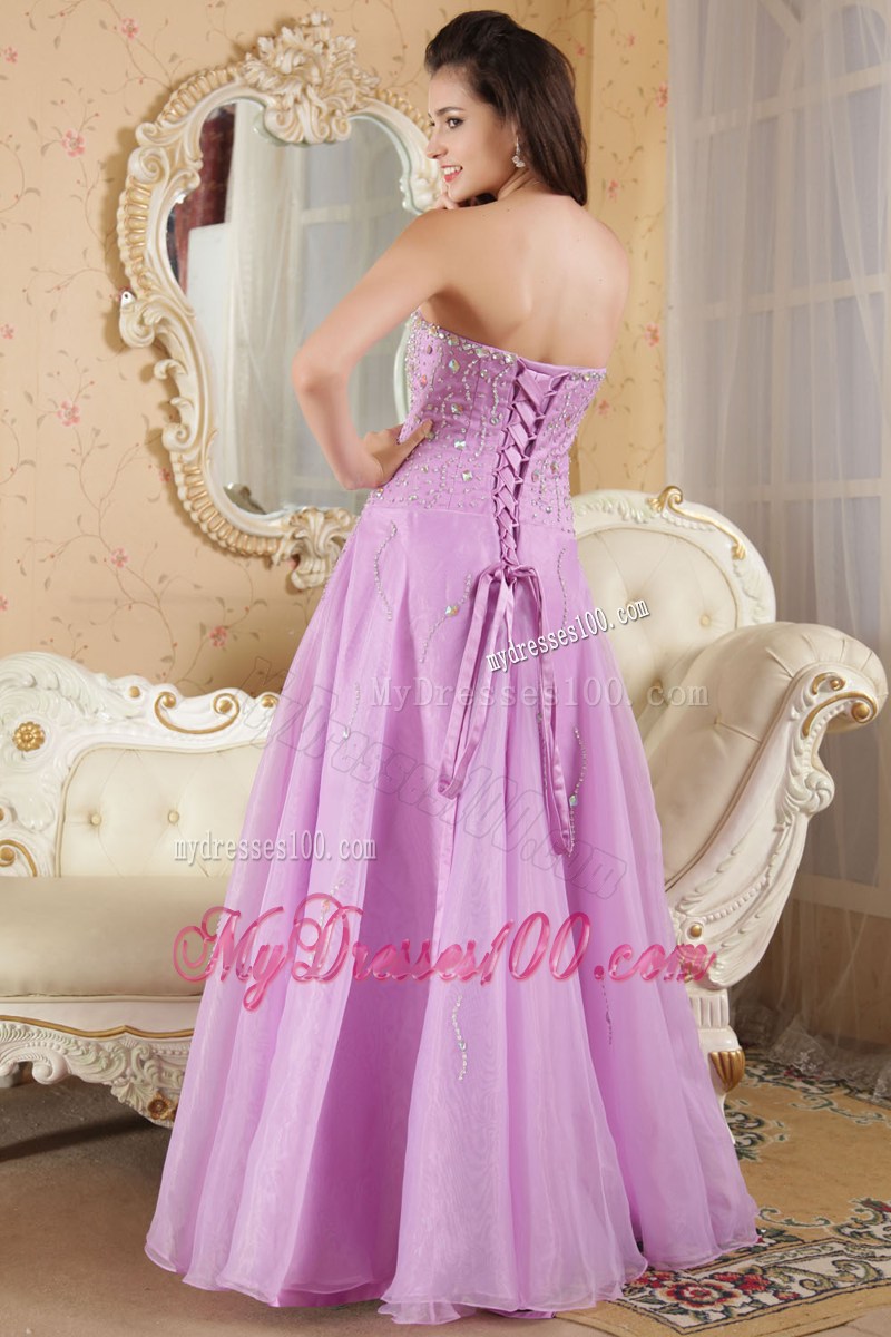 Strapless A-line Beading Decorated Sweetheart Prom Dresses in Lavender