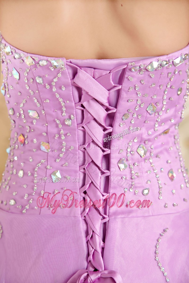 Strapless A-line Beading Decorated Sweetheart Prom Dresses in Lavender