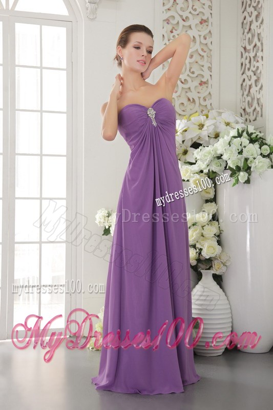 Beaded Sweetheart Prom Dress in Lavender Chiffon of Floor-length