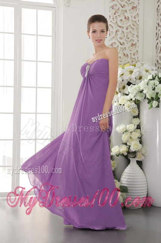 Beaded Sweetheart Prom Dress in Lavender Chiffon of Floor-length