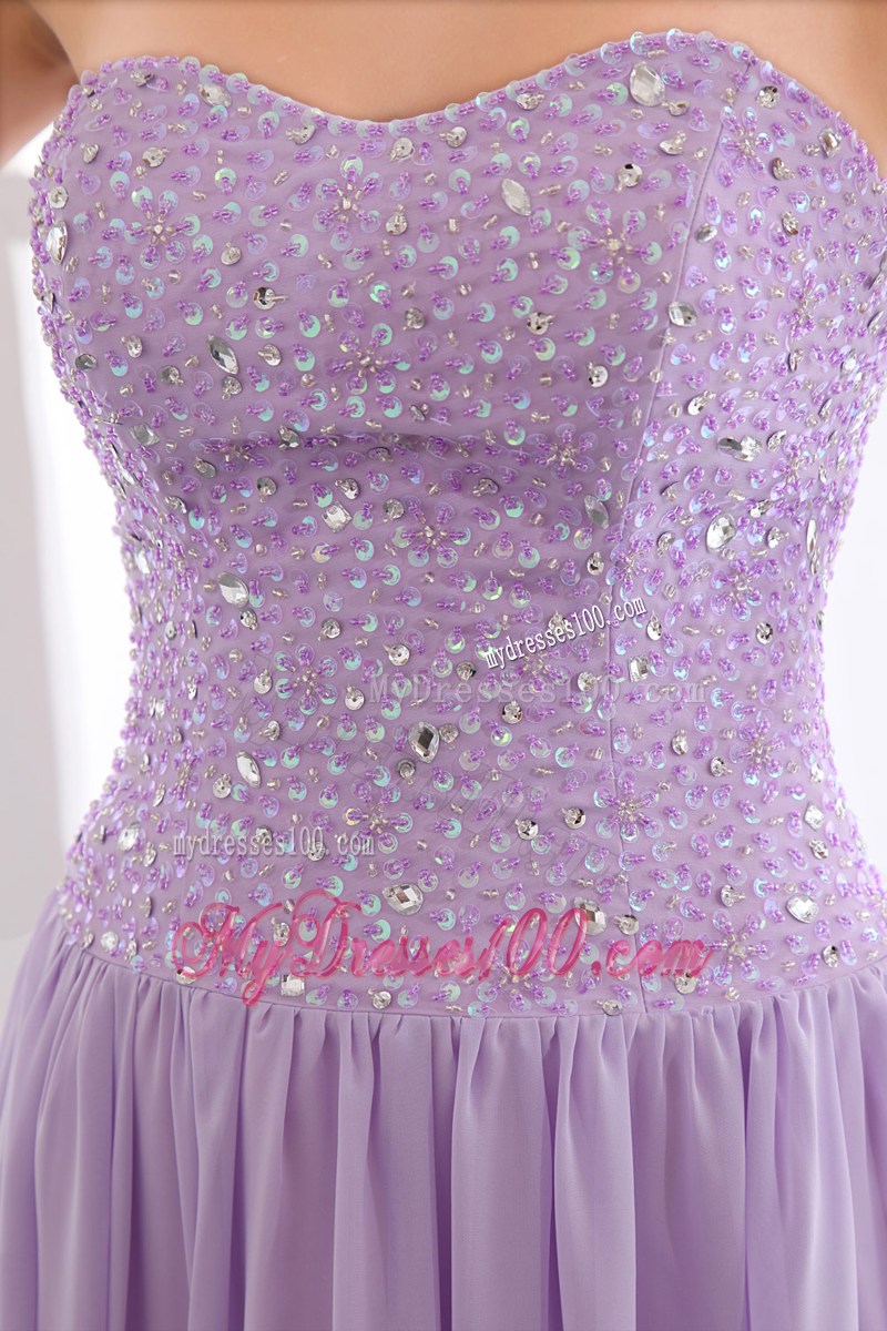 Lavender Empire Strapless Floor-length Chiffon Beaded Prom Dresses