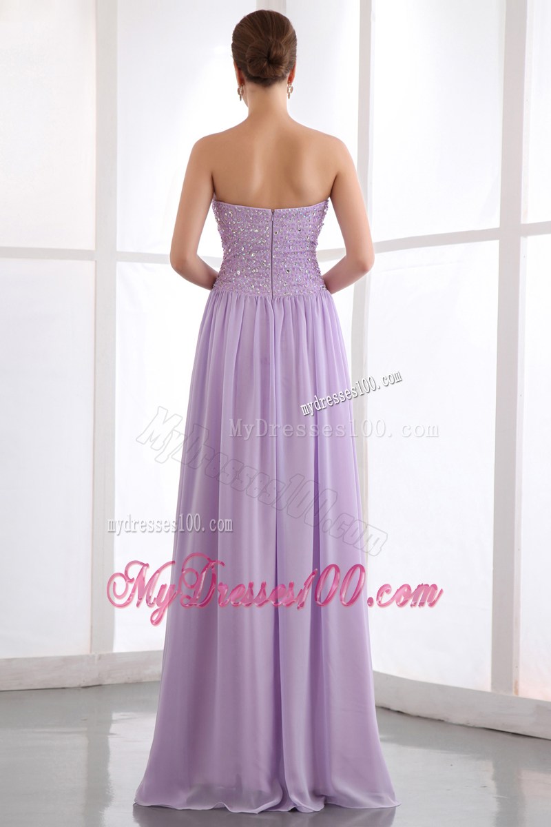 Lavender Empire Strapless Floor-length Chiffon Beaded Prom Dresses