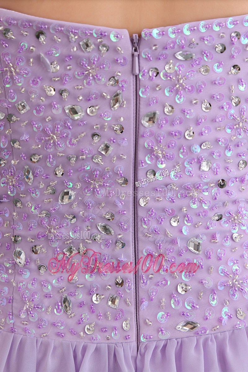 Lavender Empire Strapless Floor-length Chiffon Beaded Prom Dresses