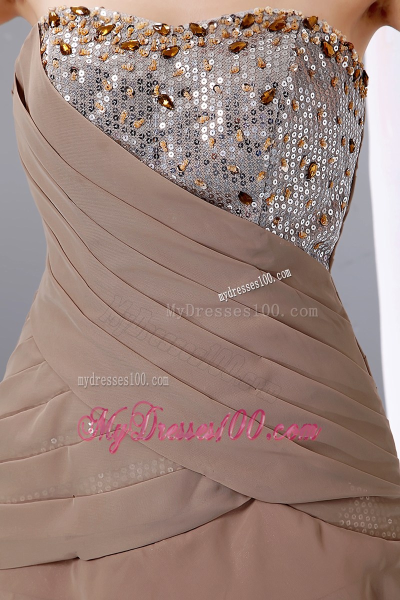 Brown A-line Mini-length Chiffon Prom Dress with Layers and Beading