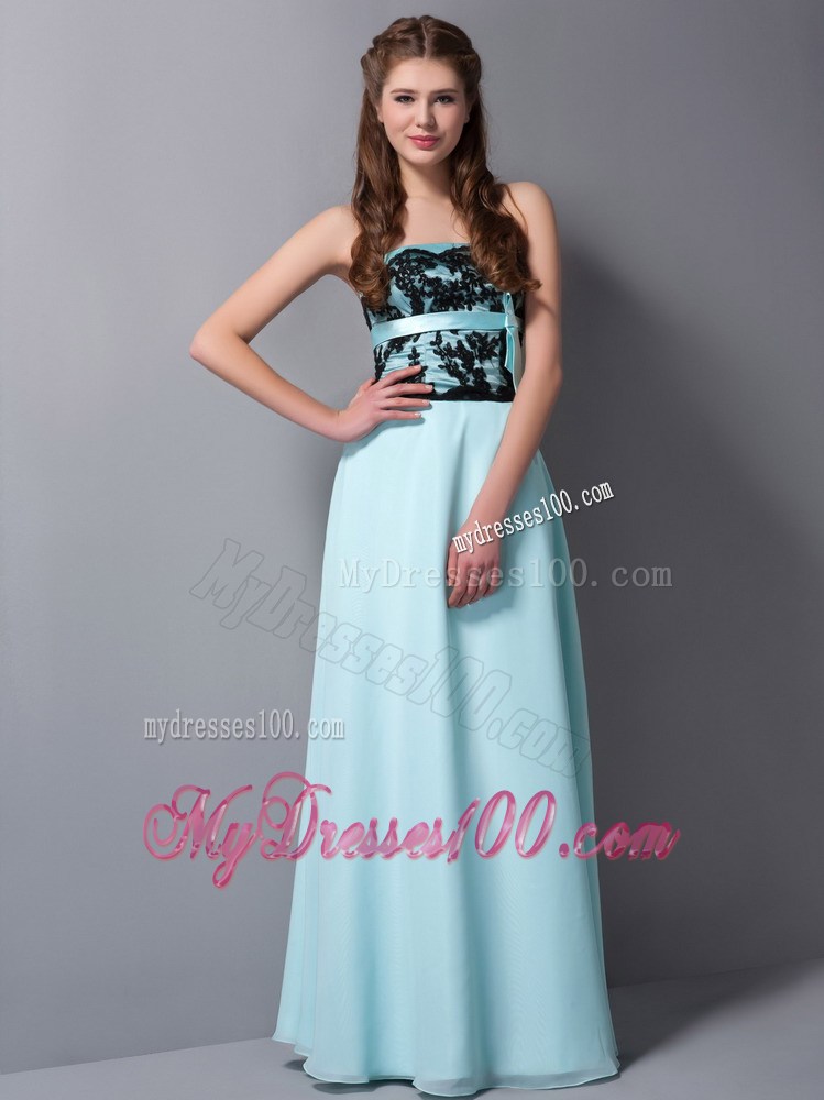 Light Cyan Column Strapless Floor-length Chiffon and Lace Prom Dress