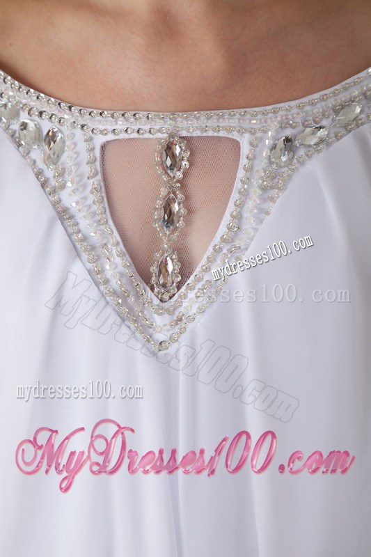 off-The-Shoulder White Chiffon Loose Prom Dress with Beading and Sleeves