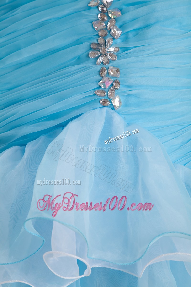Mermaid High-Low Split Sky Blue Prom Dress with Ruffles and Beading