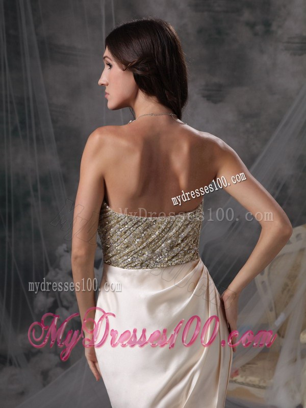 Strapless Champagne Mini-length Satin Evening Dress with Beading