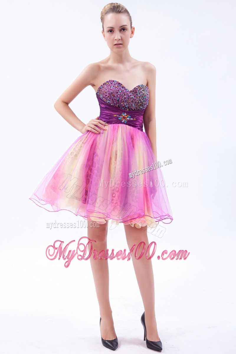 Multi-Color A-line Sweetheart Mini-length Organza Beading Cocktail Dress
