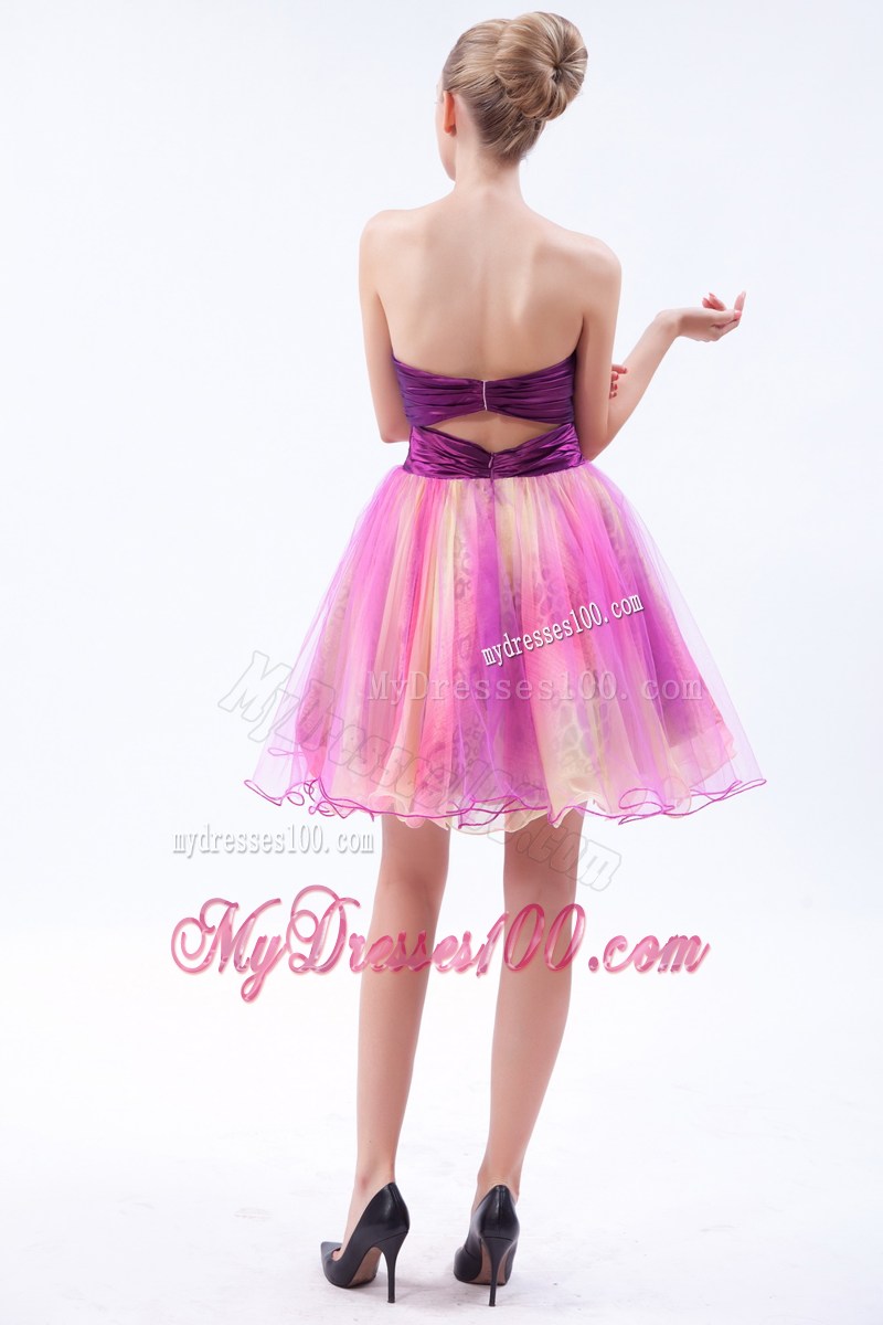 Multi-Color A-line Sweetheart Mini-length Organza Beading Cocktail Dress