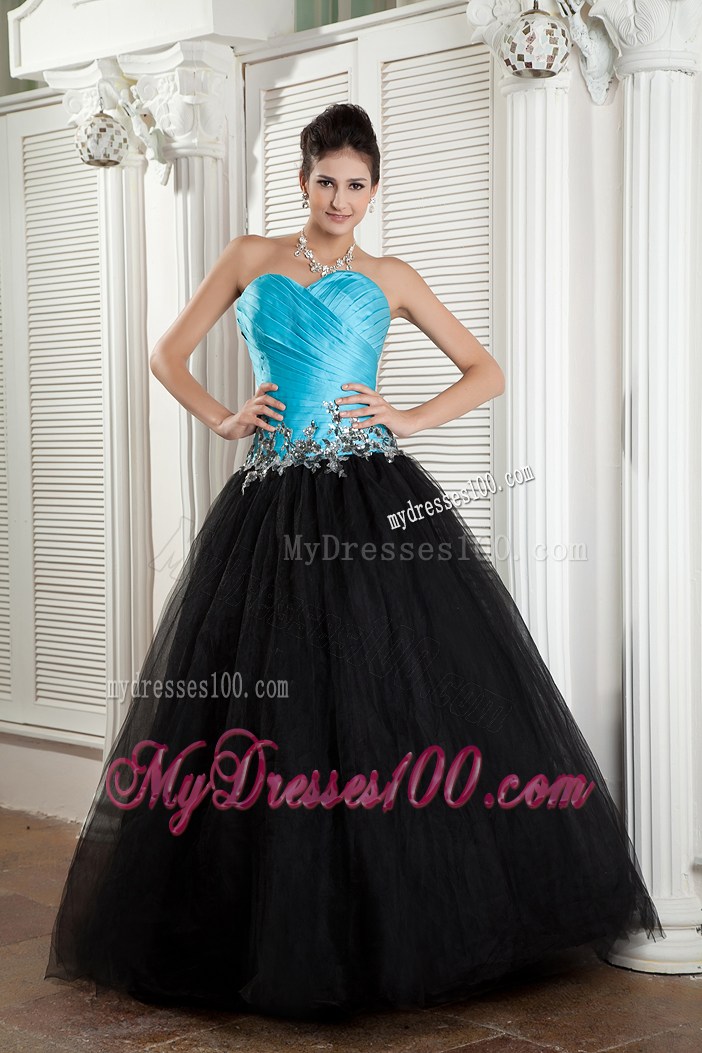 Beading Decorate Waist A-line Turquoise and Black Prom Dresses