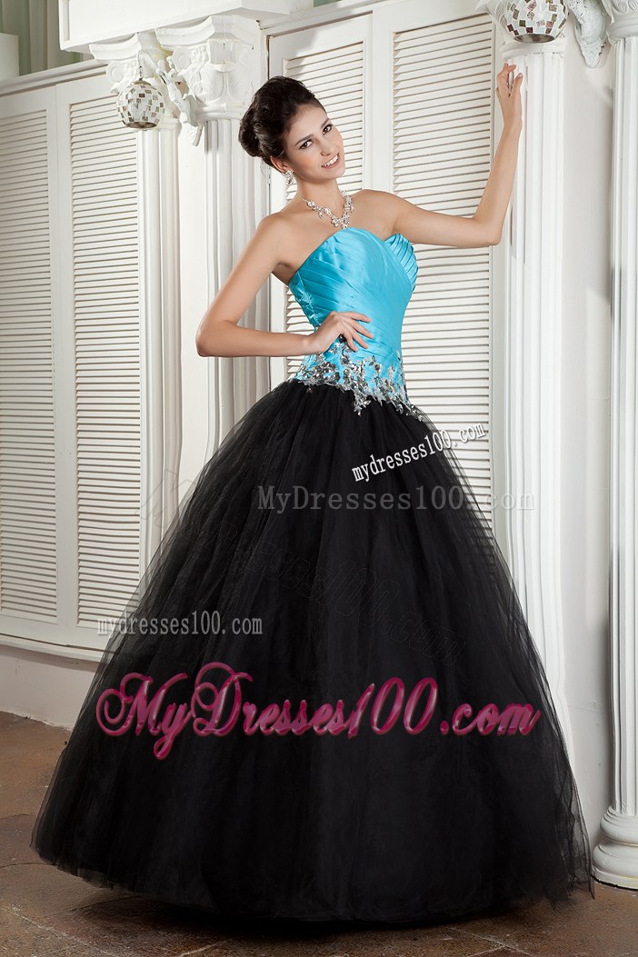 Beading Decorate Waist A-line Turquoise and Black Prom Dresses