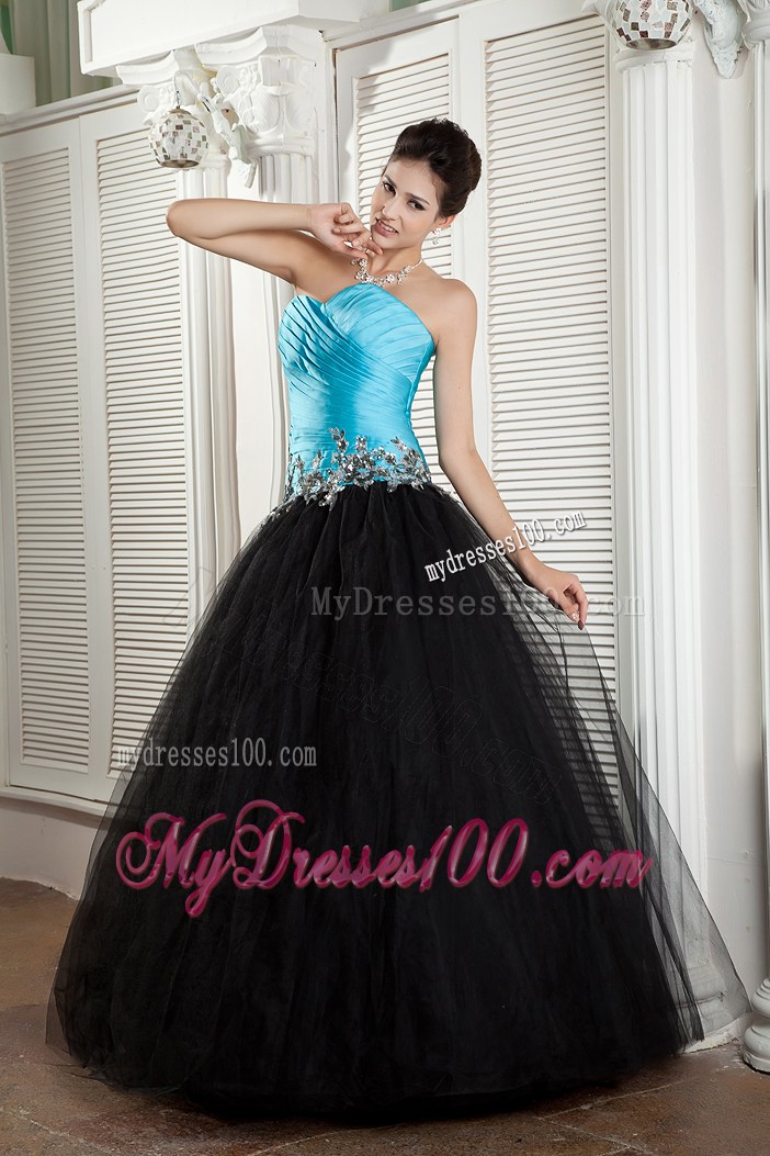 Beading Decorate Waist A-line Turquoise and Black Prom Dresses