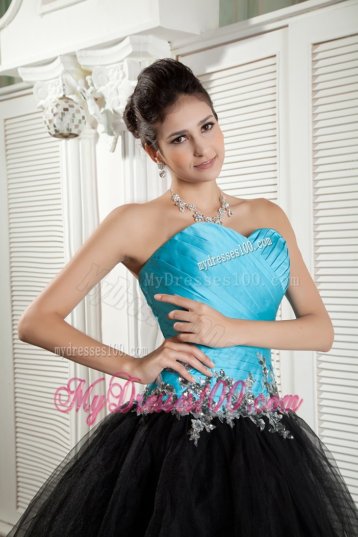 Beading Decorate Waist A-line Turquoise and Black Prom Dresses